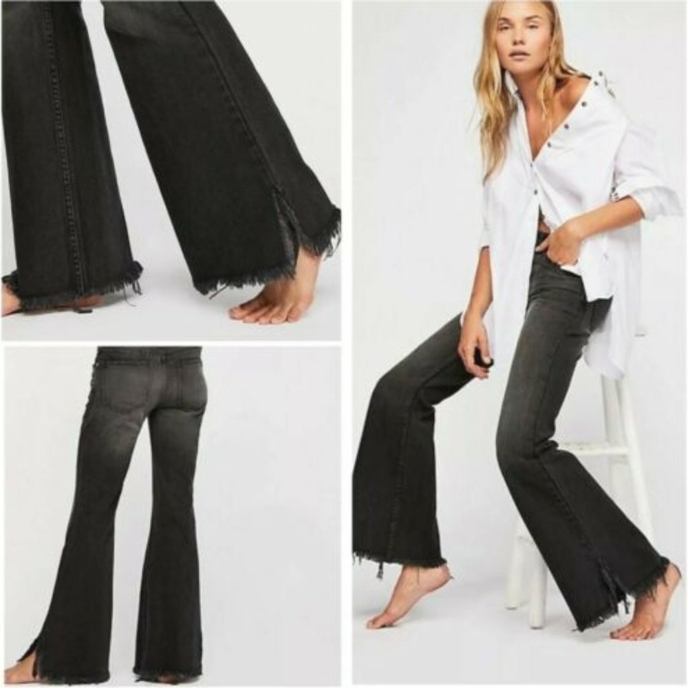 We the Free People Black Gray Vintage Flare Jeans Bellbottoms Size 30 ACT. 34"